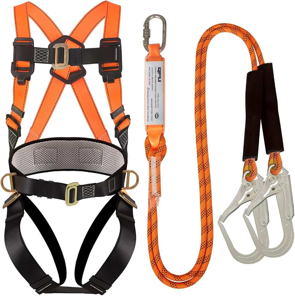 Safety Harness Fall Protection Kit with Shock-Absorbing Lanyard