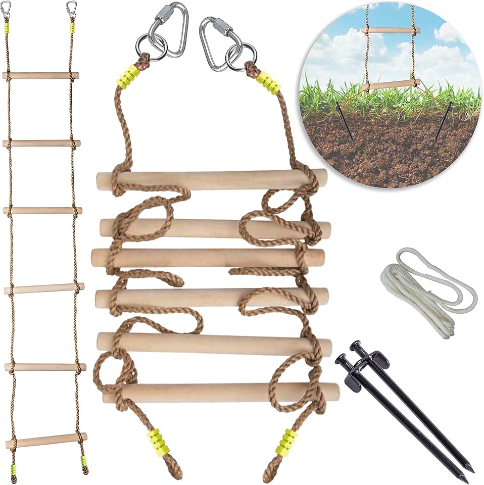 Wooden Rope Ladder with Ground Anchoring
