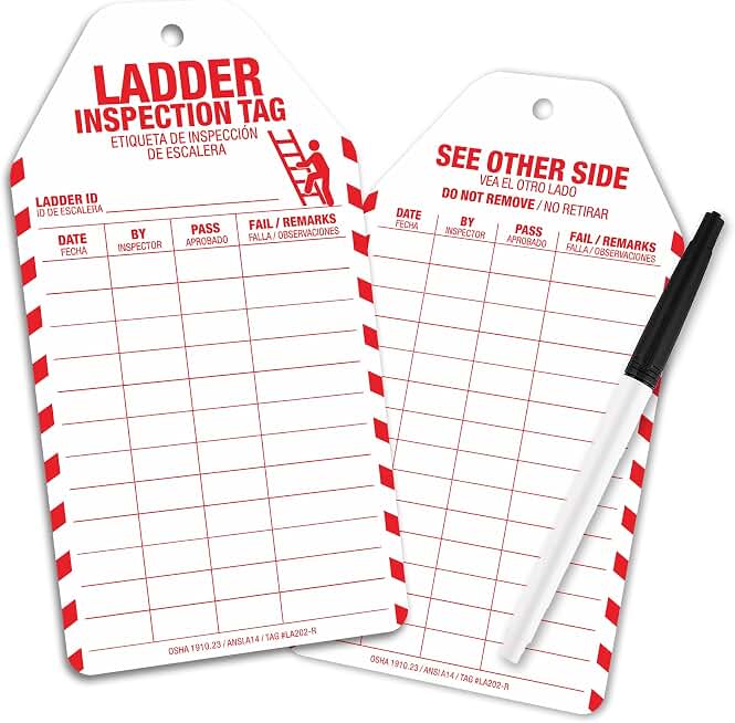 Bilingual Ladder Inspection Tags, 25-Pack