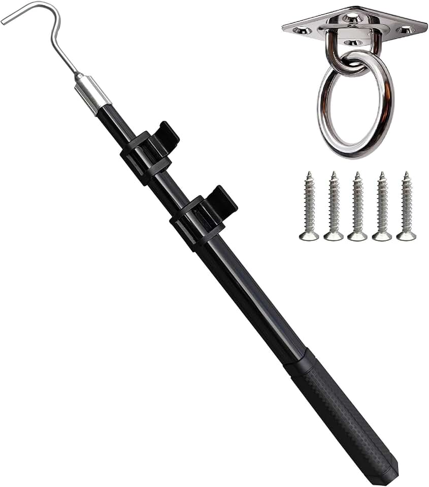 Extendable Attic Pull Down Hook with Stainless Steel Ring