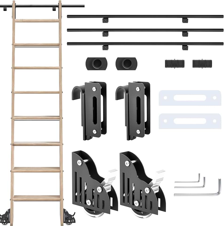 12 ft Sliding Library Ladder Hardware Kit with Telescope Hook